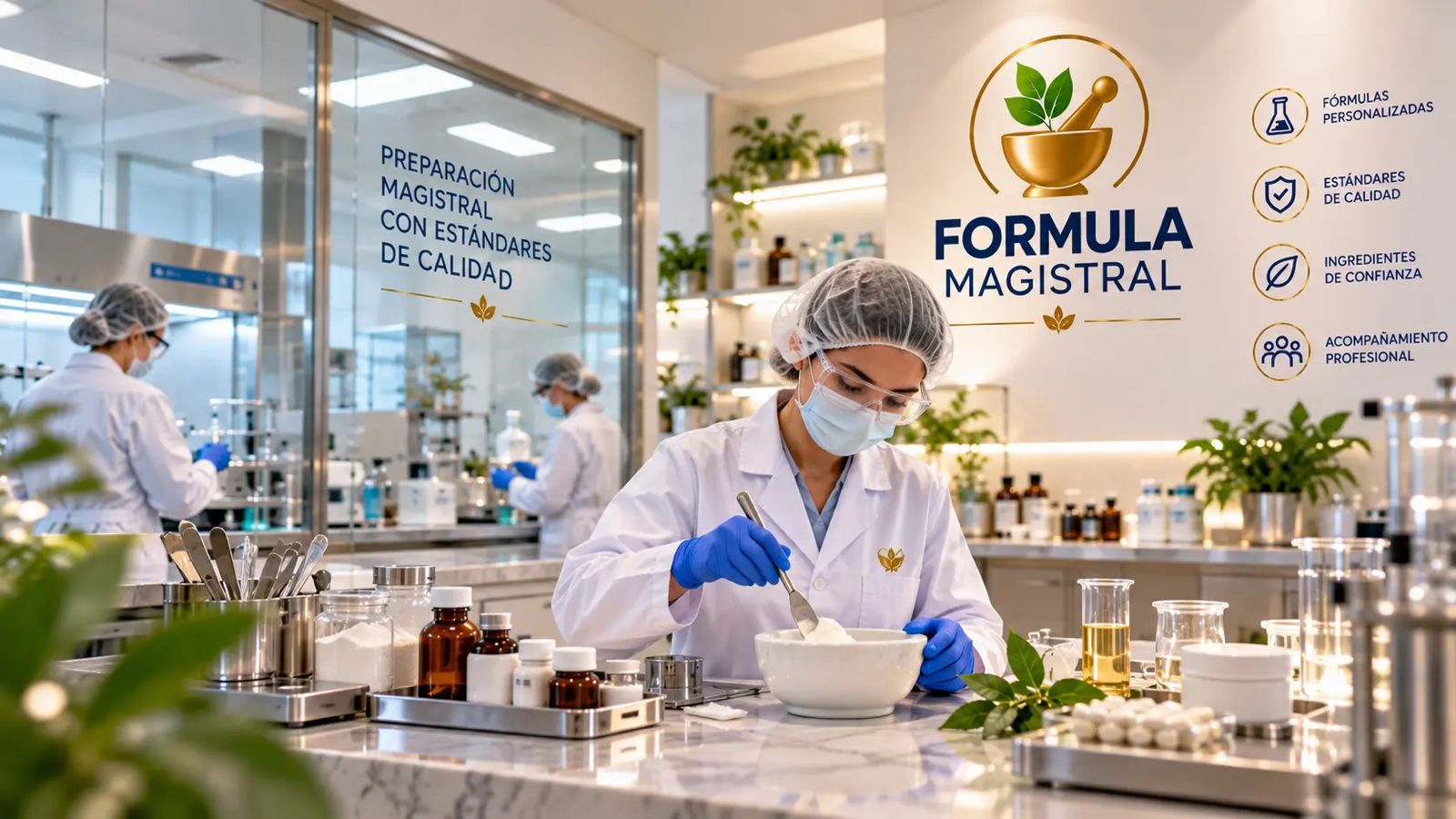 Individual preparation of a formula in a pharmaceutical laboratory.
